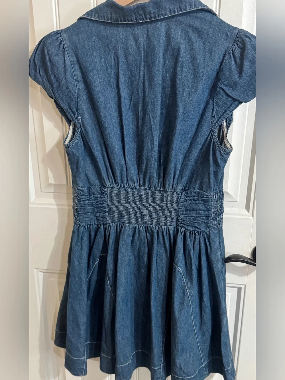 Free People Chester Denim Mini Dress Smocked Waist Small $128 - Picture 13 of 16